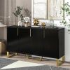 Modern sideboard with Four Doors, Metal handles & Legs and Adjustable Shelves Kitchen Cabinet (Black)