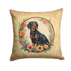 Gordon Setter and Flowers Throw Pillow Machine Washable, Indoor Outdoor Decorative Pillow for Couch, Bed or Patio, 14Hx14W