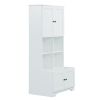 Tall and Wide Bathroom Floor Storage Cabinet, Bathroom Storage Unit, Freestanding Cabinet with 4 Doors, Adjustable Shelves, Open multi-layer Shelves