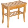 Long Bamboo Shower Bench Seat, 20" Wooden Spa Shower Stool with Underneath Storage Shelf Shoe Organizer