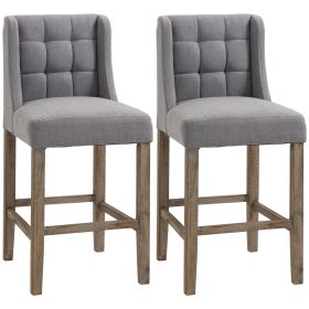 Modern Bar Stools, Tufted Upholstered Barstools, Pub Chairs with Back, Rubber Wood Legs for Kitchen, Dinning Room, Set of 2, Grey