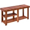 3-Tier Shoe Rack Bench, Acacia Wood Shoe Organizer, Rustic Entryway Bench with Storage Shelves for Entryway, Hallway, Livingroom, Teak