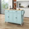 Kitchen Island Cart with 4 Door Cabinet and Two Drawers and 2 Locking Wheels - Solid Wood Top, Adjustable Shelves, Spice & Towel Rack(Mint Green)