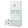 Tall and Wide Bathroom Floor Storage Cabinet, Bathroom Storage Unit, Freestanding Cabinet with 4 Doors, Adjustable Shelves, Open multi-layer Shelves