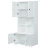 Tall and Wide Bathroom Floor Storage Cabinet, Bathroom Storage Unit, Freestanding Cabinet with 4 Doors, Adjustable Shelves, Open multi-layer Shelves