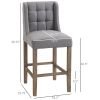 Modern Bar Stools, Tufted Upholstered Barstools, Pub Chairs with Back, Rubber Wood Legs for Kitchen, Dinning Room, Set of 2, Grey