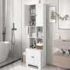 Tall and Wide Bathroom Floor Storage Cabinet, Bathroom Storage Unit, Freestanding Cabinet with 4 Doors, Adjustable Shelves, Open multi-layer Shelves