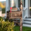 Decorative Large Mailbox with Post, Heavy Duty Cast Aluminum Postal Mail Box with Address Plaque, Antique Bronze