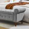 62" Bedroom Tufted Button Storage Bench, Modern Fabric Upholstered Ottoman, Window Bench, Rolled Arm Design for Bedroom, Living Room, Foyer (Grey)