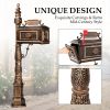 Decorative Large Mailbox with Post, Heavy Duty Cast Aluminum Postal Mail Box with Address Plaque, Antique Bronze