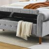 62" Bedroom Tufted Button Storage Bench, Modern Fabric Upholstered Ottoman, Window Bench, Rolled Arm Design for Bedroom, Living Room, Foyer (Grey)