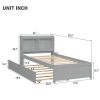 Twin Bed with Trundle,Bookcase,Grey