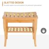 Long Bamboo Shower Bench Seat, 20" Wooden Spa Shower Stool with Underneath Storage Shelf Shoe Organizer