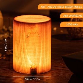 Retro Wood Table Lamp Creative Wood Grain Bedside Lamp Charging Night Light Wooden Base Vintage Desk Lamp Bedroom Birthday Gift (Lampshade Color: Basic A, Ships From: China)