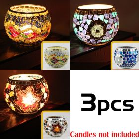 Mosaic Glass Candlestick Color Snowflake Mosaic Candle Holder Romantic Candlelight Table Centerpieces Party Dinner Wedding Decor (Color: 3PCS set A, Ships From: CN)