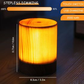 Retro Wood Table Lamp Creative Wood Grain Bedside Lamp Charging Night Light Wooden Base Vintage Desk Lamp Bedroom Birthday Gift (Lampshade Color: Upgrade A, Ships From: China)