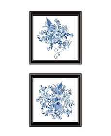 Trendy Decor 4U "Delph Designs of Blue and White Florals" Framed Wall Art for Living Room, Wall Art Print for Home Decor (Color: as Pic)